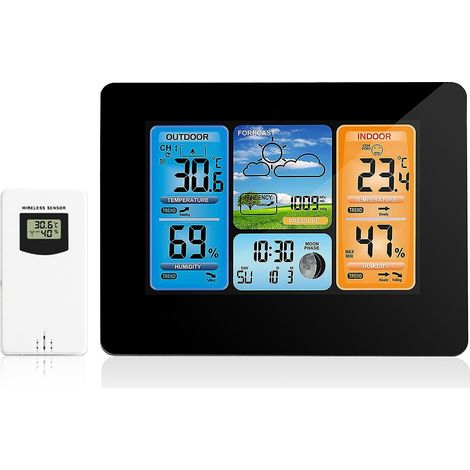 Kabelloses Innen- und Außenthermometer, Wetterstation mit Atomuhr, USB-Anschluss, 60 m Reichweite, hohe Präzision