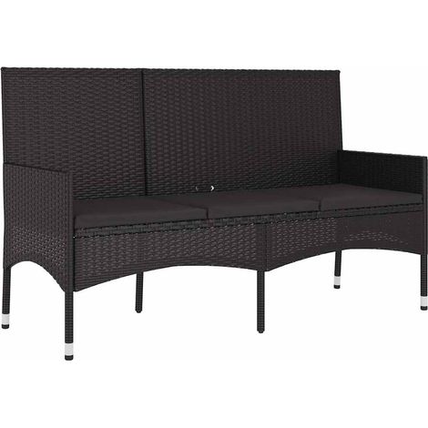Maison Exclusive - Gartenbank 3-Sitzer mit Kissen Schwarz Poly Ra