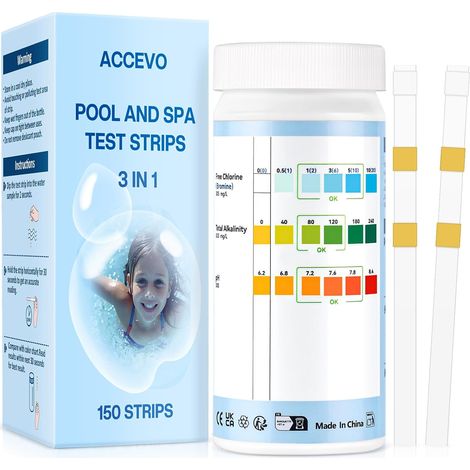Bandelettes de test pour jacuzzi, Kit 3 en 1 pour tester l'eau de piscine pour le chlore/brome, le pH, l'alcalinité totale -Bandelettes de test pour les piscines et les spas (1/5)