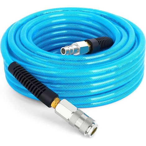 1/4" x 15M Polyurethane Air Hose, Maximum Working Pressure 1.5MPA, Composed of Brass and Blue Polyurethane Pipe, Easy to Install. (1/5)