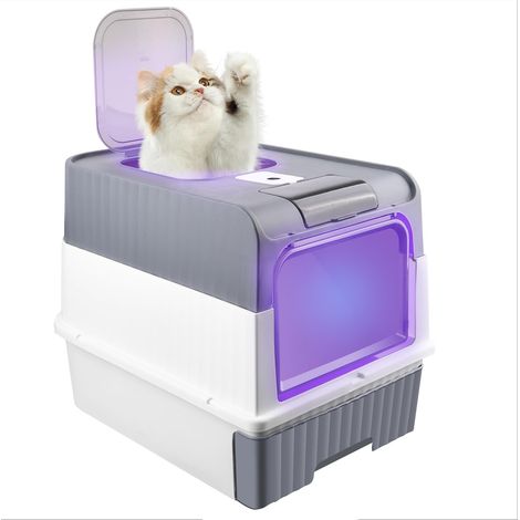 Litiere Chat autonettoyante,Bac à litière pour Chat stérilisé aux UV avec Couvercle et Pelle à litière-48  35  36cm,Gris (1/5)