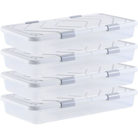 Conteneurs de rangement sous le lit avec roues,4 pièces,organisateur pour chaussures avec couvercle et loquet gris,805 x 396 x 175 mm (1/5)