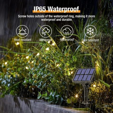 Guirlande Lumineuse Exterieur Solaire, 22M 200 Led, Décoration Luminaire Fairy Lights Pour Jardin, Terrasse, Cour, Maison, Noël, Mariage, Fête De Décoration, Ip65 Etanche (Blanc Chaud) (1/5)