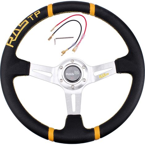 Volant de course personnalisé RASTP, 35 cm (14 pouces), cousu main - [Logo RAS] Argent (1/4)