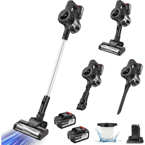 3 en 1 Aspirateur Balai sans Fil, 65 Minutes Autonomie Aspirateur sans Fil Puissant 15kPa, Aspirateur 2 Vitesses, Aspirateur Vertical Filtre HEPA pour Les Poils d'animaux/Tapis/Sols Durs, 2 Batteries
