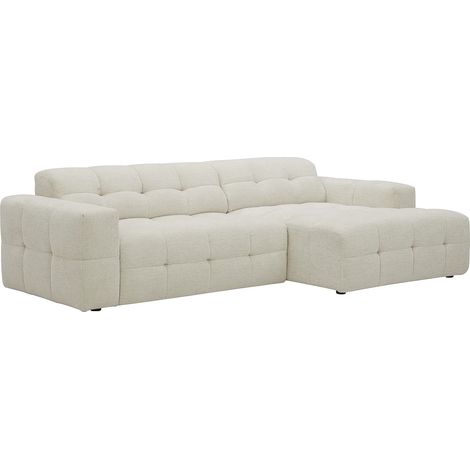 Divano relax angolare angolo a destra con sedile scorrevole elettrico in tessuto ciniglia Beige - VIKONO (1/5)