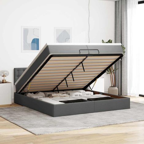 Estructura cama otomana colchones tela gris oscuro 200x200cm vidaXL (1/5)