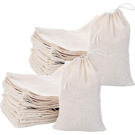 Lot de 50 sacs en mousseline de coton à cordon, polyvalents, pour le thé, les bijoux, les cadeaux de mariage et autres occasions. (1/5)