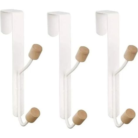 Patère - Blanc - 3 PCS - Acier au carbone et bois - Capacité 5kg - Installation sans perçage (1/4)