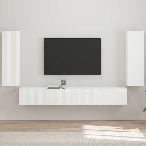 TV-Wandregal-Set 4 pcs Hochglanz Weiß Holzwerkstoff