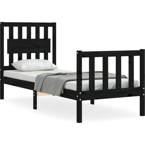 Maison Exclusive - Massivholzbett mit Kopfteil Schwarz (1/5)