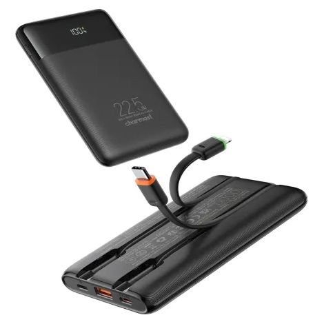 Charmast Veger Power Bank W1202 10.000 mAh 22.5W Ultra Slim con cables integrados y Pantalla Digital