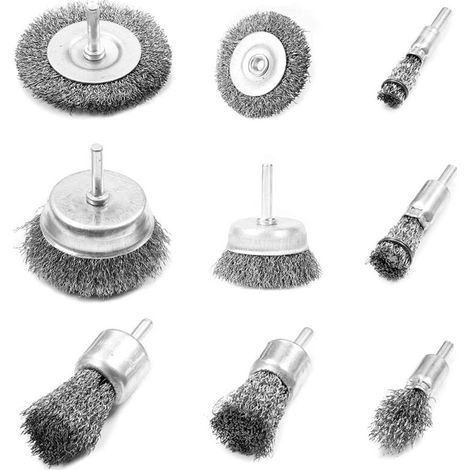 Brosse Metallique Pour Perceuse,Brosse Métallique Perceuse,Jeu de 9 brosses métalliques et brosses boisseau pour enlever la rouille, la corrosion, la peinture, le décapage et le polissage