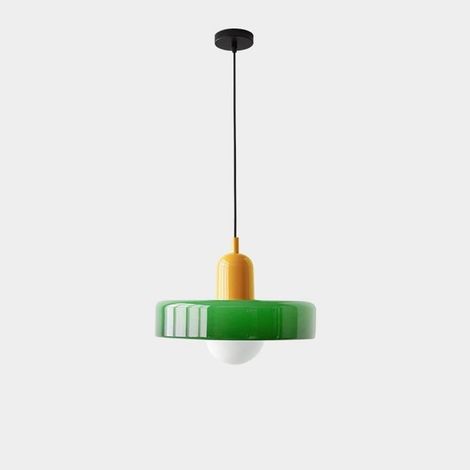 Suspension Verre Vert - 1 Unité - Métal et Verre - Éclairage Rétro Mid-Century - Cuisine Salon Chambre - 25x25x20 cm (1/4)