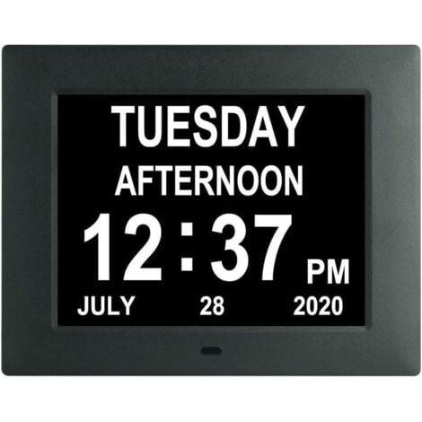 Horloge Horloge numérique avec calendrier de jour extra large non abrégé jour date heure démence horloges pour personnes âgées malvoyantes perte de mémoire + 8 rappels d'alarme - 7 pouces noir (1/5)