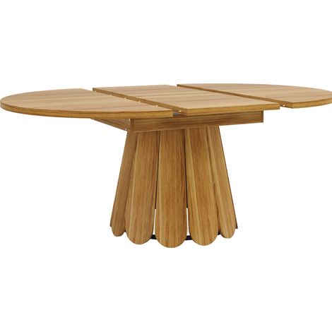 Runder ausziehbarer Esstisch 118-158 cm aus MDF und Metall, braun, 6 Plätze (1/5)