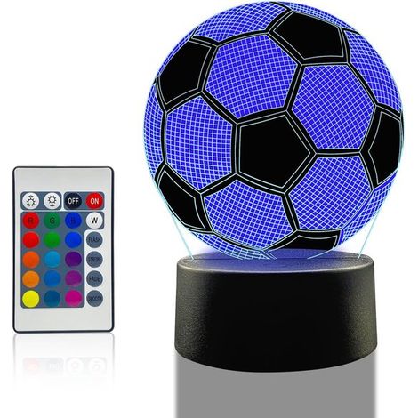 Veilleuse - Ballon de football lumineux LED 3D - Veilleuse pour enfants - Lumière LED 3D - 16 couleurs changeantes - Télécommande - Décoration de chambre (1/5)
