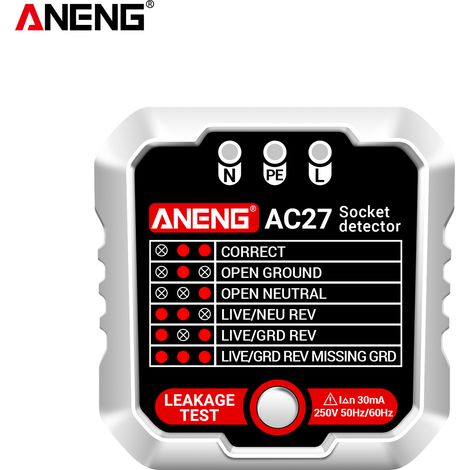 Testeur de Prise, Testeur de Prise de Courant à Affichage Numérique LCD Détecteur de Phase Fil de Terre polarité Testeur de Prise de Fuite électrique (UE 220V) (1/5)