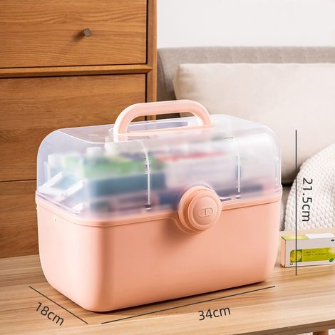 Grande boîte à pharmacie familiale, boîte de rangement de médicaments à plusieurs niveaux, grande capacité, avec petit pilulier amovible. (1/5)