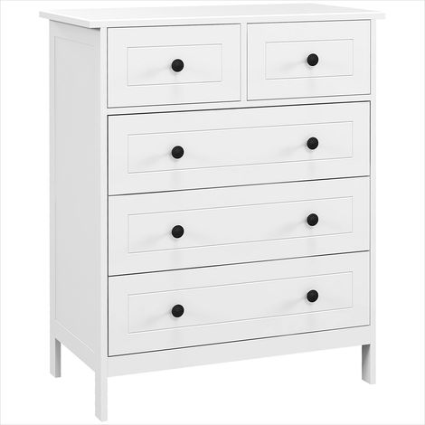 Commode contemporaine épurée 5 tiroirs en MDF blanc et poignées noir mat (1/5)