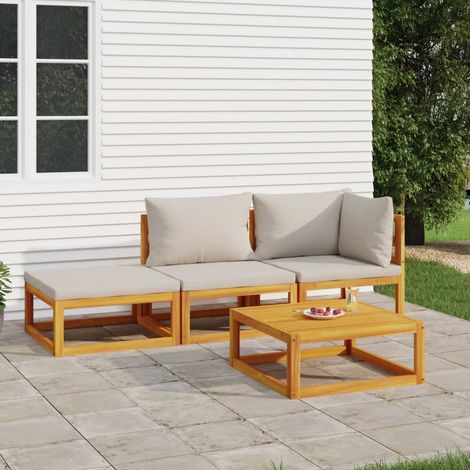 Set Salotto Giardino 4pz Cuscini Grigio Chiaro Legno Massello vidaXL (1/5)