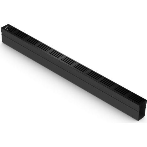 Caniveau d'évacuation étroit 6 cm – Grille aluminium noir – Longueur 1 m – Sortie latérale Ø50 mm – Classe A15 pour piétons – ACO (1/5)