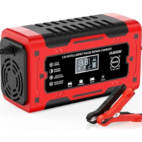 12V6A Chargeur de Batterie Moto,Chargeur Moto Batterie Mainteneur avec Automatique Réparation Fonction avec Écran LCD,Chargeur Batterie Moto pour Voiture,Moto,Camion,AGM, Gel,Wet,SLA(4Ah-100Ah) (1/5)