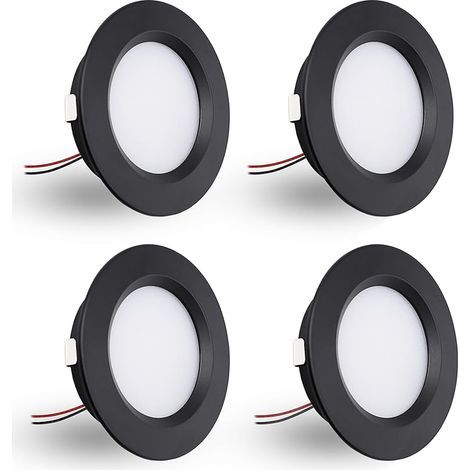 Spot LED Encastrable,Spot led 12V Dimmable,3W spot encastrable extra Plat 14mm, IP44 spot salle de bain Trou 55mm,spots de plafond pour camping-car cuisine,Lot de 4 (Noir Blanc Chaud 3000k) (1/5)