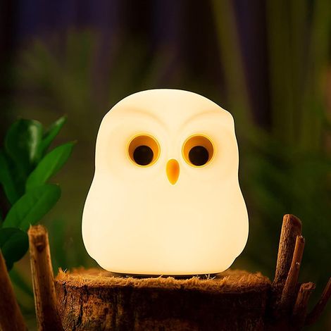 Veilleuse pour enfants rechargeable, veilleuse bébé LED hibou, lampe de chevet enfant tactile, couleurs vives et blanc chaud, décoration pour chambre de bébé (1/5)