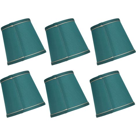 Abat-jour en tissu moderne bleu clair, bordeaux/vert foncé bordure dorée, lot de 6, compatible avec lampes E14 (bougie, sol, table, suspension, mur) - Vert foncé (PX198) (1/5)