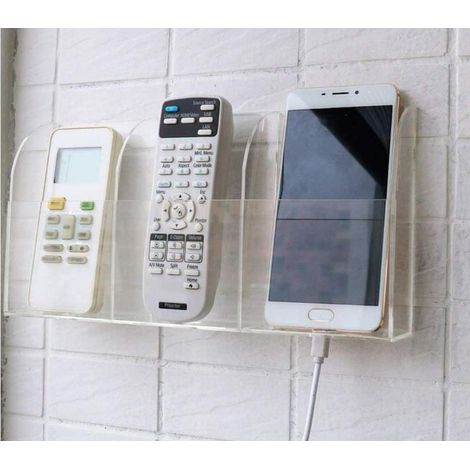 Support mural pour télécommande, boîte de rangement en acrylique pour télécommande, boîte de rangement à 3 compartiments pour télécommande de télévision ou de climatiseur, boîte de rangement transpare