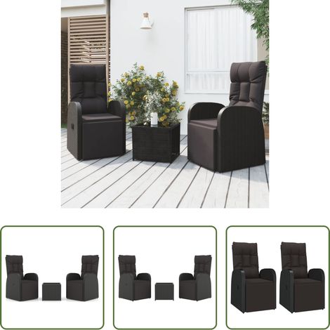 vidaXL Liegeplatz -  3-tlg. Garten-Lounge-Set Schwarz Poly Rattan & Stahl (1/5)