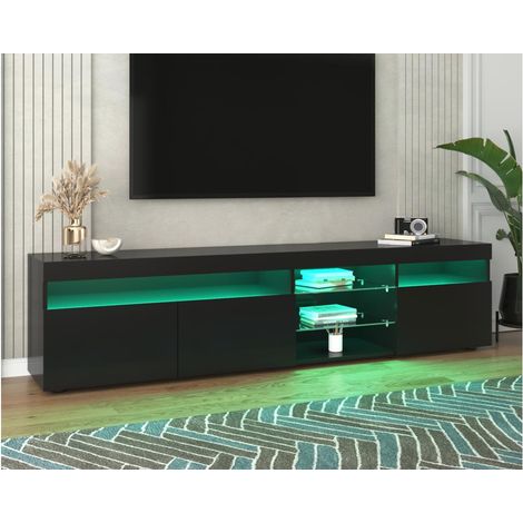 Modernluxe – Meuble TV 180cm avec éclairage LED – MDF noir – 3 portes – Style moderne pour salon et chambre (1/5)