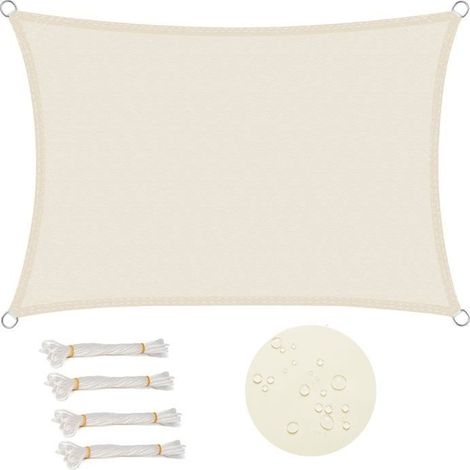 Voile d'ombrage rectangulaire 3x4 m Imperméable Anti 93% UV résistant à l'eau Protection Contre Le Vent Protection UV Crème (1/5)