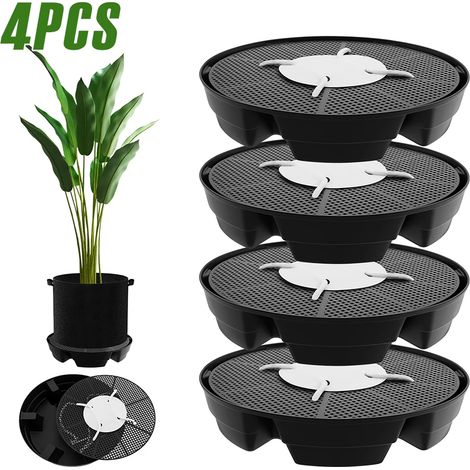 (Noir - Lot de 4) Lot de 4 soucoupes pour pots de fleurs de 2,8 L avec système d'arrosage automatique et trous de drainage. Accessoires de jardin. (1/4)