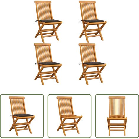Chaise de jardin en bois - Chaises de jardin et coussins taupe lot de 4 Bois teck massif (1/5)