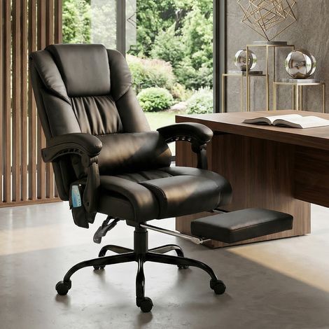 Chaise de bureau ergonomique avec fonction massage. repose-pieds. dossier haut. soutien lombaire. noire