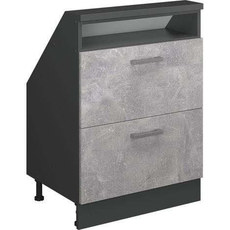 Meuble de rangement sous pente Rion, Béton/Anthracite, avec 2 tiroirs, Vicco