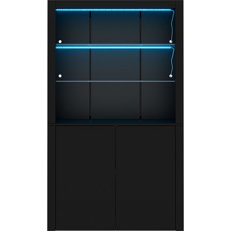CAIziVitrine armoire 100 x 35 x 170 cm, meuble de rangement brillant avec éclairage LED, 2 étagères en verre, 2 portes, highboard, meuble de salon, armoire de rangement, armoire haute, meuble pour can