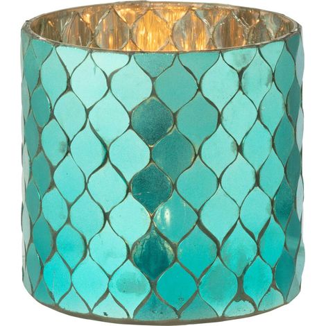 Photophore Mosaïque en Verre "Pop" 12cm Bleu Azur
