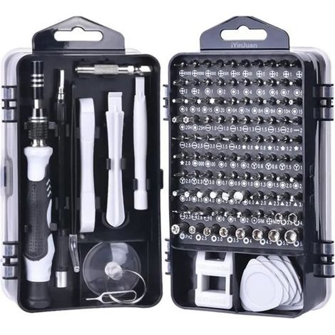 Kit de réparation de précision 115 en 1 avec tournevis pour smartphones, ordinateurs portables et lunettes, gris (1/4)