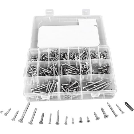 Vis Cruciformes à Tête Plate, Vis Autotaraudeuses en Acier Inoxydable avec Assortiment De Forets CRV PH2, 450 Pièces (1/5)