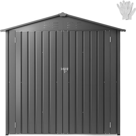 Mophorn Abri de Jardin en Métal, 186 x 121 cm, Espace de Rangement Extérieur avec Portes Verrouillables, Toit Pointu, Idéal pour Outils, Vélos, Étagères et Poubelles, Gris