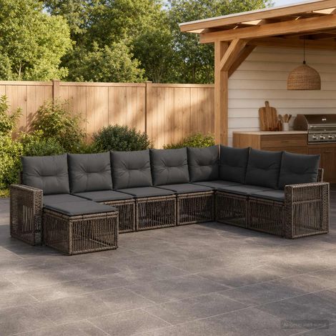 vidaXL Ensemble de canapé de jardin 8 pcs Gris et Gris foncé polyrotin (1/5)