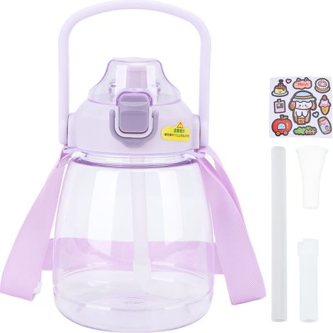Bouteille d'eau de 1100 ml avec paille, carafe en plastique avec poignée, étanche et anti-fuite, assez grande pour les enfants et les femmes. (1/5)