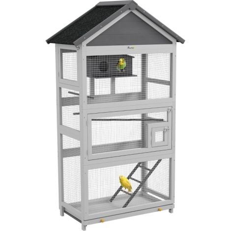 Grey Wooden Bird Cage with Stand for Finches, Parakeets and Small Birds - Ideal Aviary Home (1/5)