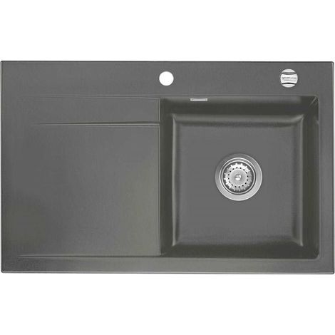 Évier de cuisine Céramique - gris anthracite - égouttoir à gauche - L 800 x l 510 x P 200 mm - sous-meuble 50 cm - Aquatop (1/2)