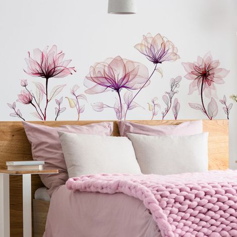 Large Flower Wall Stickers, Pink Floral Blossom Wall Stickers for Bedroom, Living Room, TV Background, Home Decor (1/4)