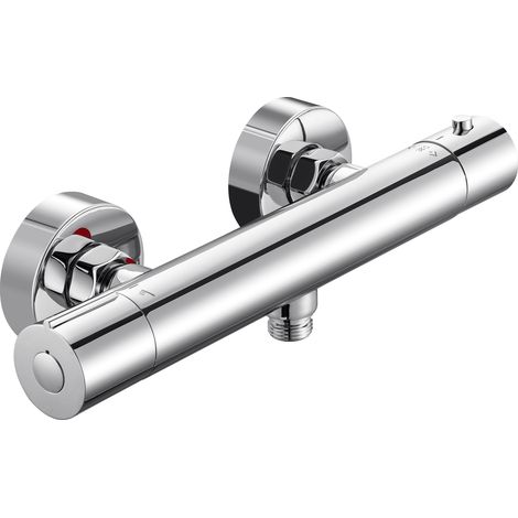 DERW Max Thermostat de douche avec bouton de sécurité 38 °C, robinet de douche, mitigeur eau chaude et froide pour salle de bain - Chromé (1/5)