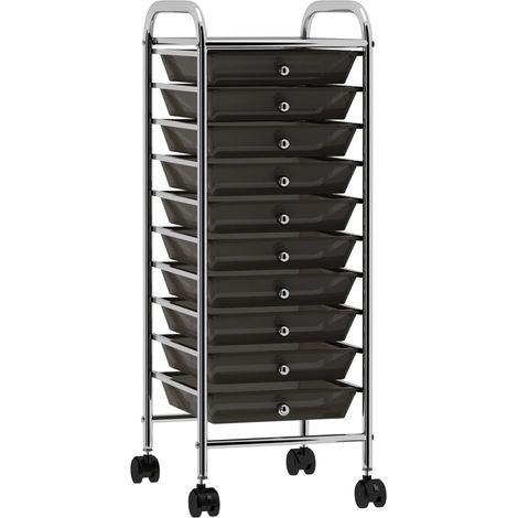 10-Drawer Mobile Storage Trolley Black Plastic vidaXL